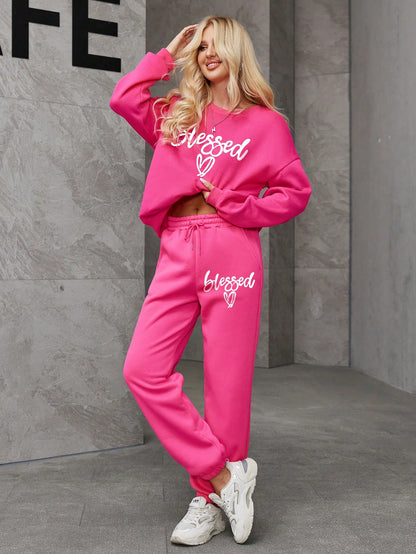Women’s Pink Plus Fleece Hoodie Sweatshirt & Sweatpants Set