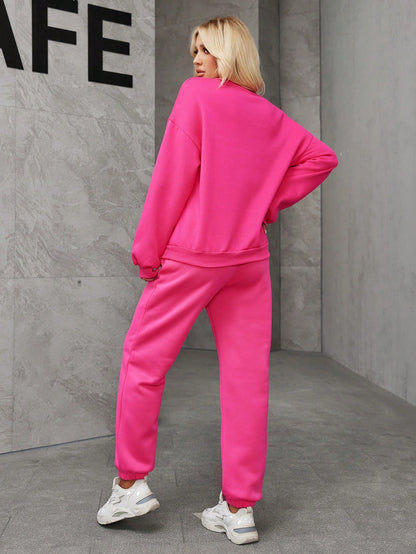 Women’s Pink Plus Fleece Hoodie Sweatshirt & Sweatpants Set