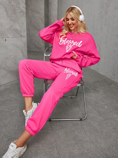 Women’s Pink Plus Fleece Hoodie Sweatshirt & Sweatpants Set