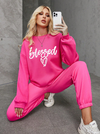 Women’s Pink Plus Fleece Hoodie Sweatshirt & Sweatpants Set