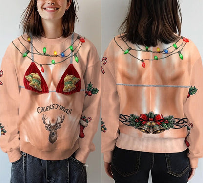 Ugly Christmas Reindeer Bells 3D Graphic Sweater