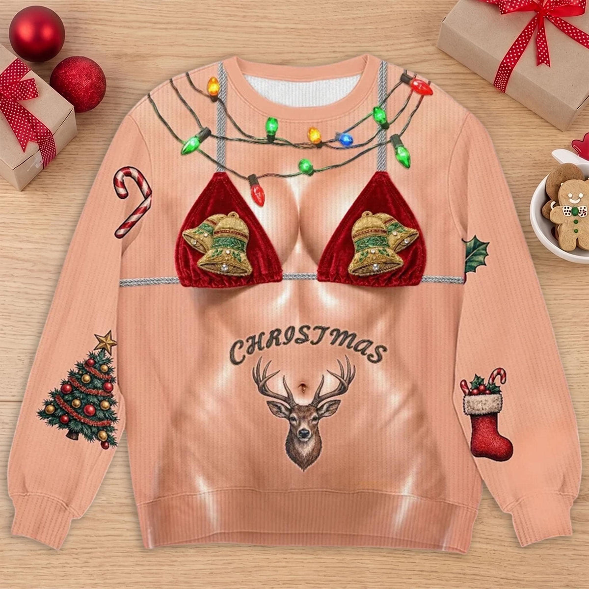 Ugly Christmas Reindeer Bells 3D Graphic Sweater