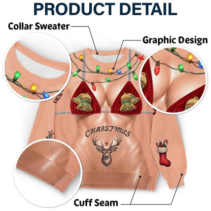 Ugly Christmas Reindeer Bells 3D Graphic Sweater