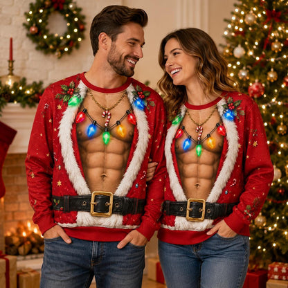 Ugly Christmas Shirt Sexy Santa Abs Muscle Graphic