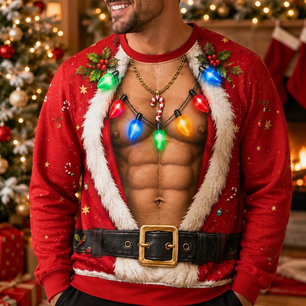 Ugly Christmas Shirt Sexy Santa Abs Muscle Graphic