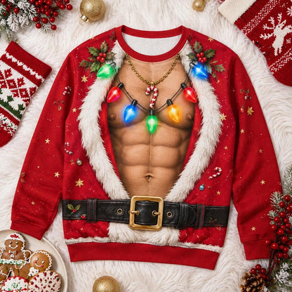 Ugly Christmas Shirt Sexy Santa Abs Muscle Graphic