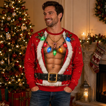 Ugly Christmas Shirt Sexy Santa Abs Muscle Graphic