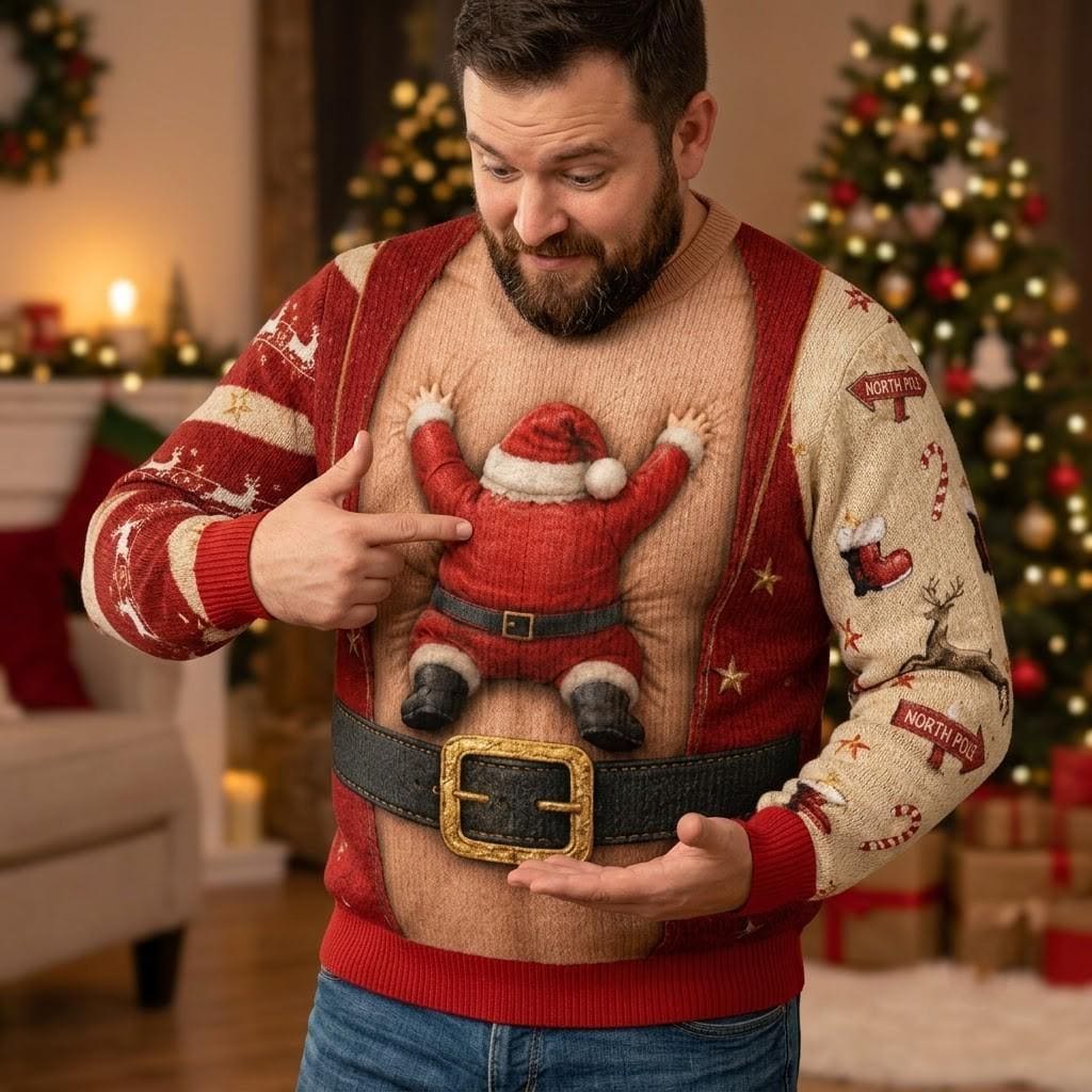 Ugly Christmas Sweater Climbing Santa North Pole