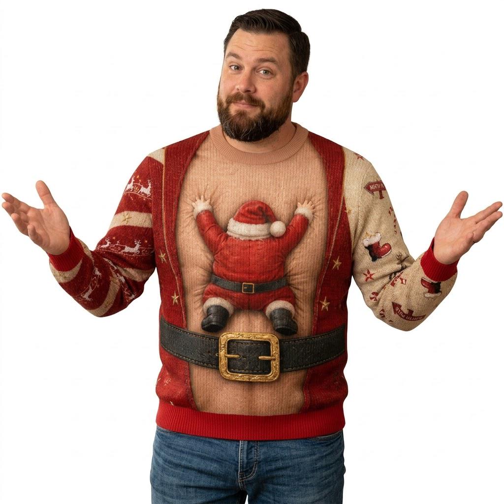 Ugly Christmas Sweater Climbing Santa North Pole
