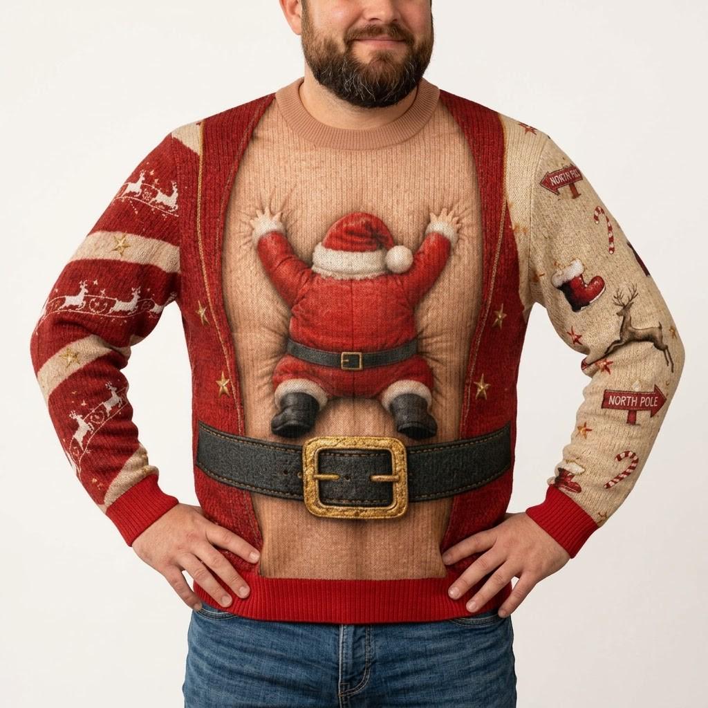 Ugly Christmas Sweater Climbing Santa North Pole