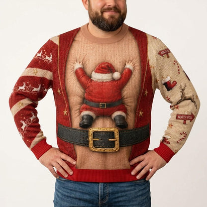 Ugly Christmas Sweater Climbing Santa North Pole