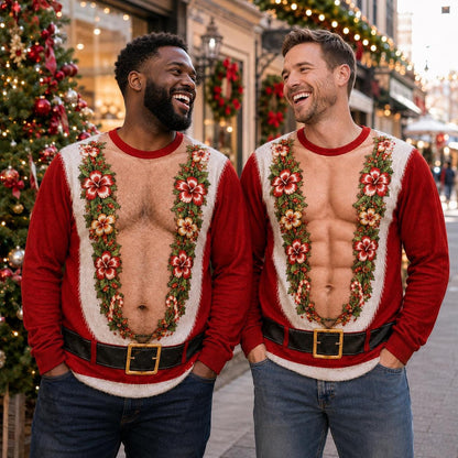 Ugly Christmas Sweater Mens Muscle Chest Hibiscus