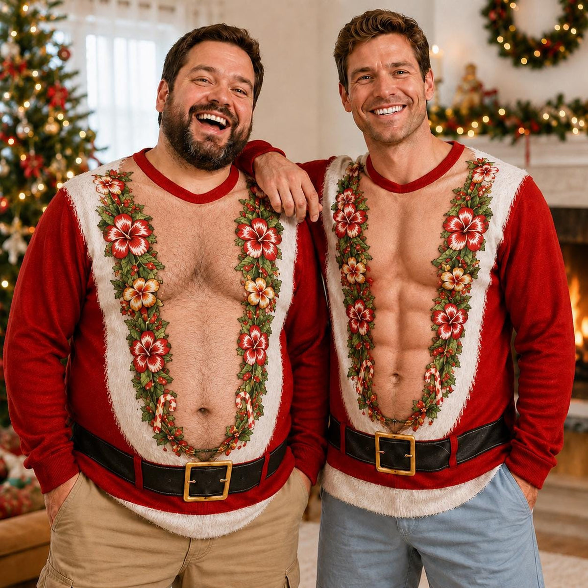 Ugly Christmas Sweater Mens Muscle Chest Hibiscus