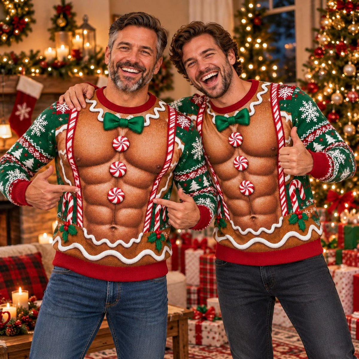 Ugly Gingerbread Muscle Christmas Sweater for Men
