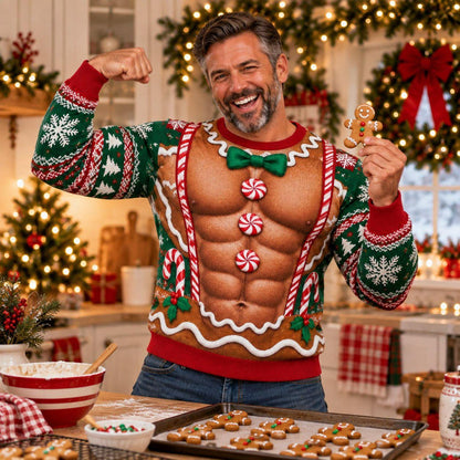 Ugly Gingerbread Muscle Christmas Sweater for Men