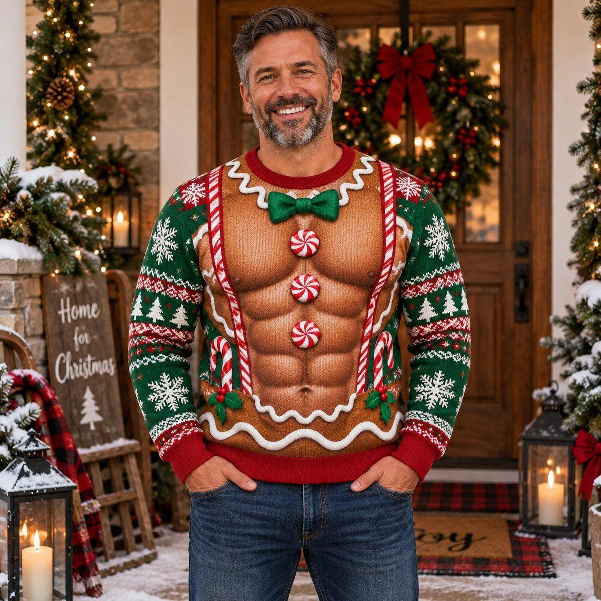 Ugly Gingerbread Muscle Christmas Sweater for Men