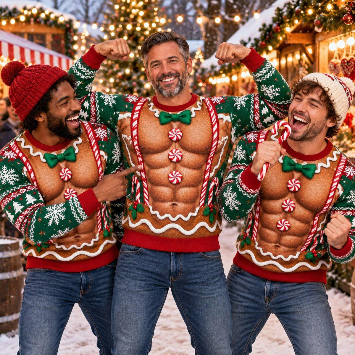 Ugly Gingerbread Muscle Christmas Sweater for Men