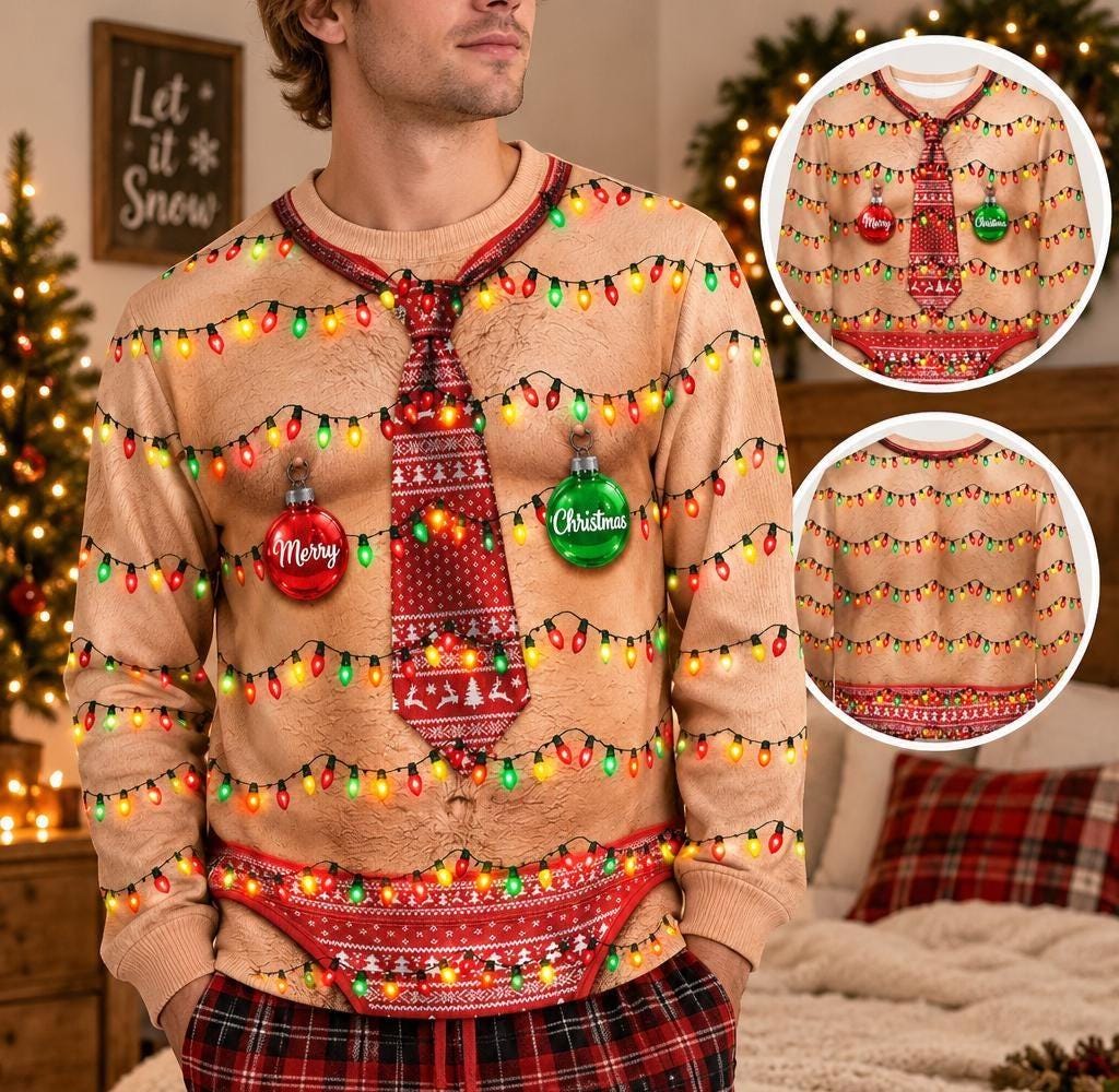 Ugly Hairy Chest Men's Holiday String Lights Sweater