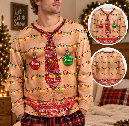Ugly Hairy Chest Men's Holiday String Lights Sweater