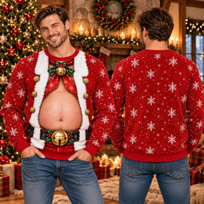 Ugly Santa Belly Jingle Bell Christmas Sweater