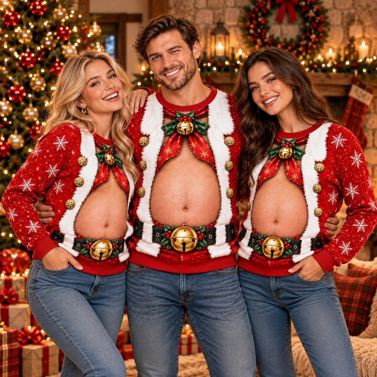 Ugly Santa Belly Jingle Bell Christmas Sweater