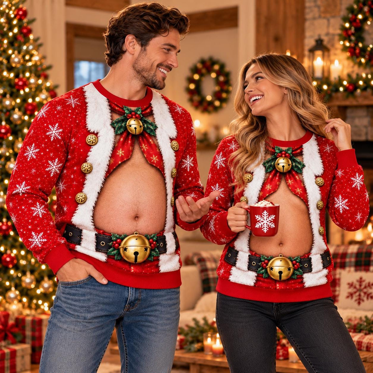 Ugly Santa Belly Jingle Bell Christmas Sweater