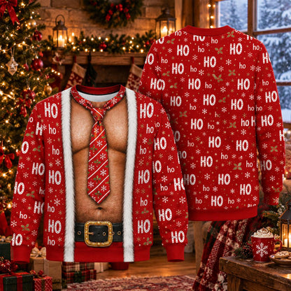 Ugly Santa Chest Tie Christmas Sweater for Men