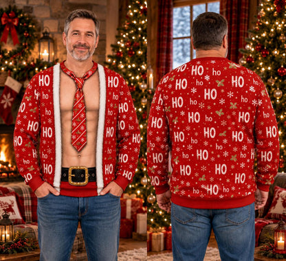 Ugly Santa Chest Tie Christmas Sweater for Men