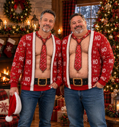 Ugly Santa Chest Tie Christmas Sweater for Men