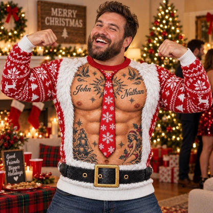 Ugly Santa Tattooed Muscle Christmas Sweater