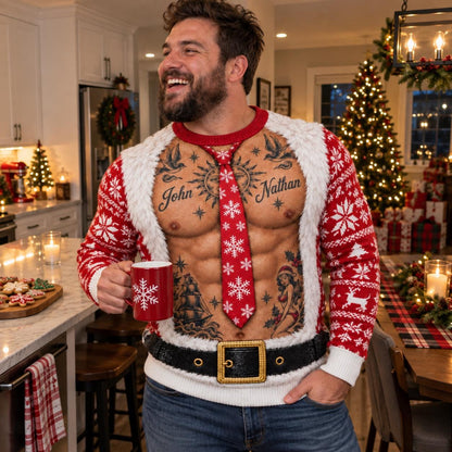 Ugly Santa Tattooed Muscle Christmas Sweater