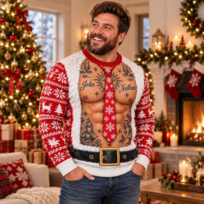 Ugly Santa Tattooed Muscle Christmas Sweater