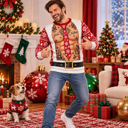 Ugly Santa Tattooed Muscle Christmas Sweater