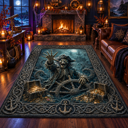 Undead Ghost Pirate Skeleton Halloween Area Rug