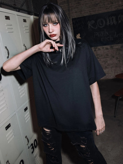 Unisex Grunge Punk Skeleton Drop Shoulder Tee