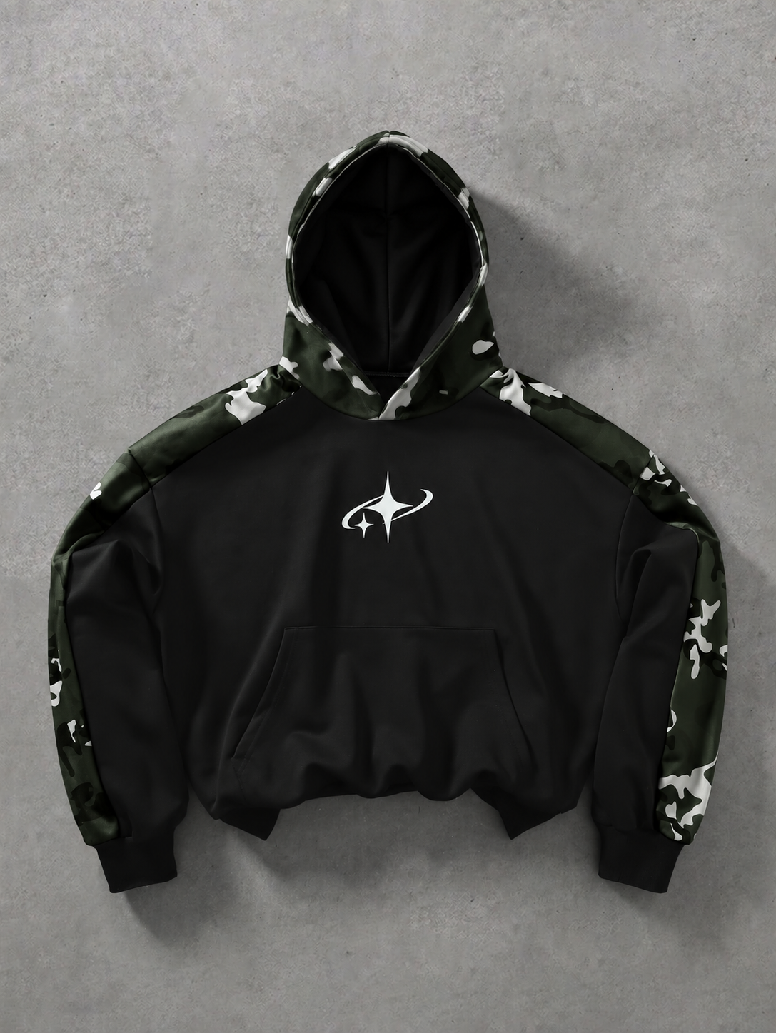 Unisex Star Logo Camo Spliced Hoodie