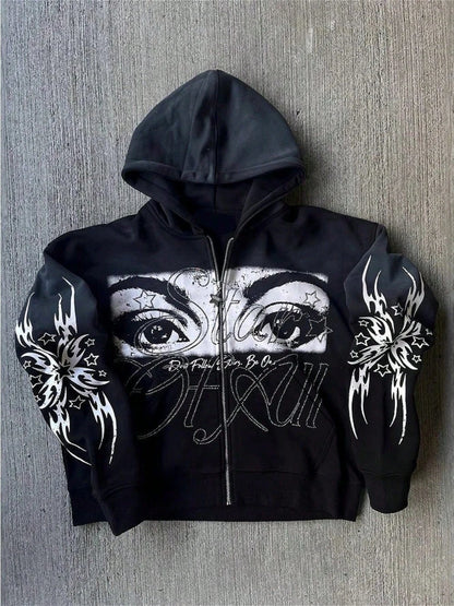 Unisex Y2K Star Graphic Full Zip Hoodie