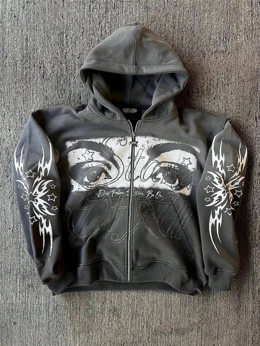 Unisex Y2K Star Graphic Full Zip Hoodie