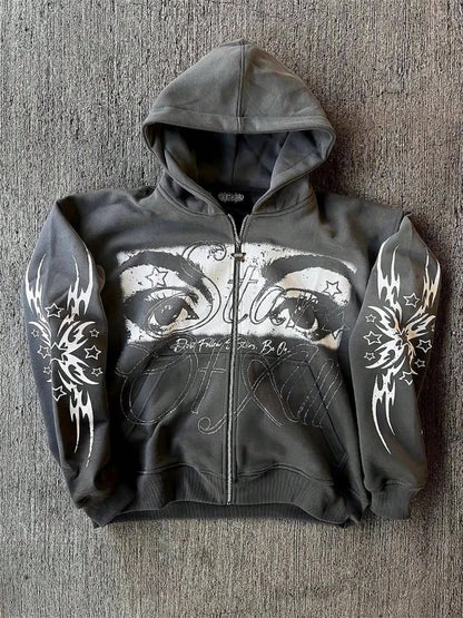 Unisex Y2K Star Graphic Full Zip Hoodie