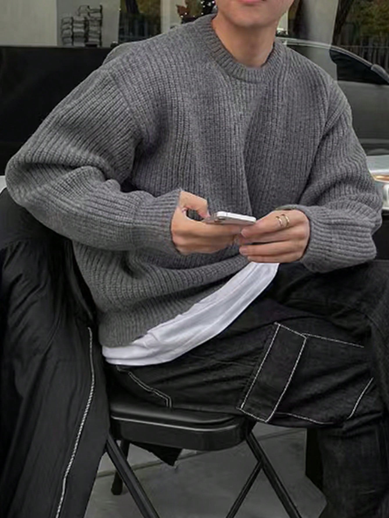 Unisex Loose Fit Pointelle Knit Sweater