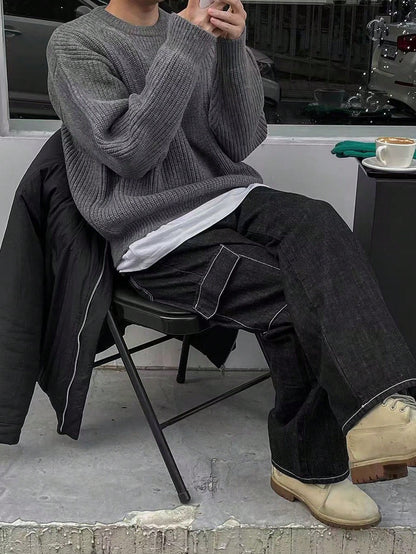 Unisex Loose Fit Pointelle Knit Sweater