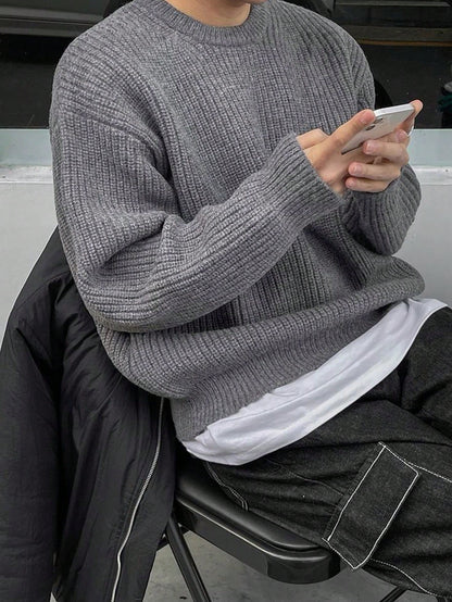 Unisex Loose Fit Pointelle Knit Sweater