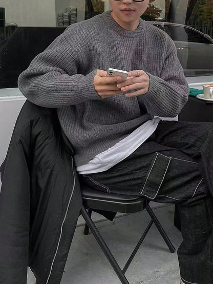 Unisex Loose Fit Pointelle Knit Sweater