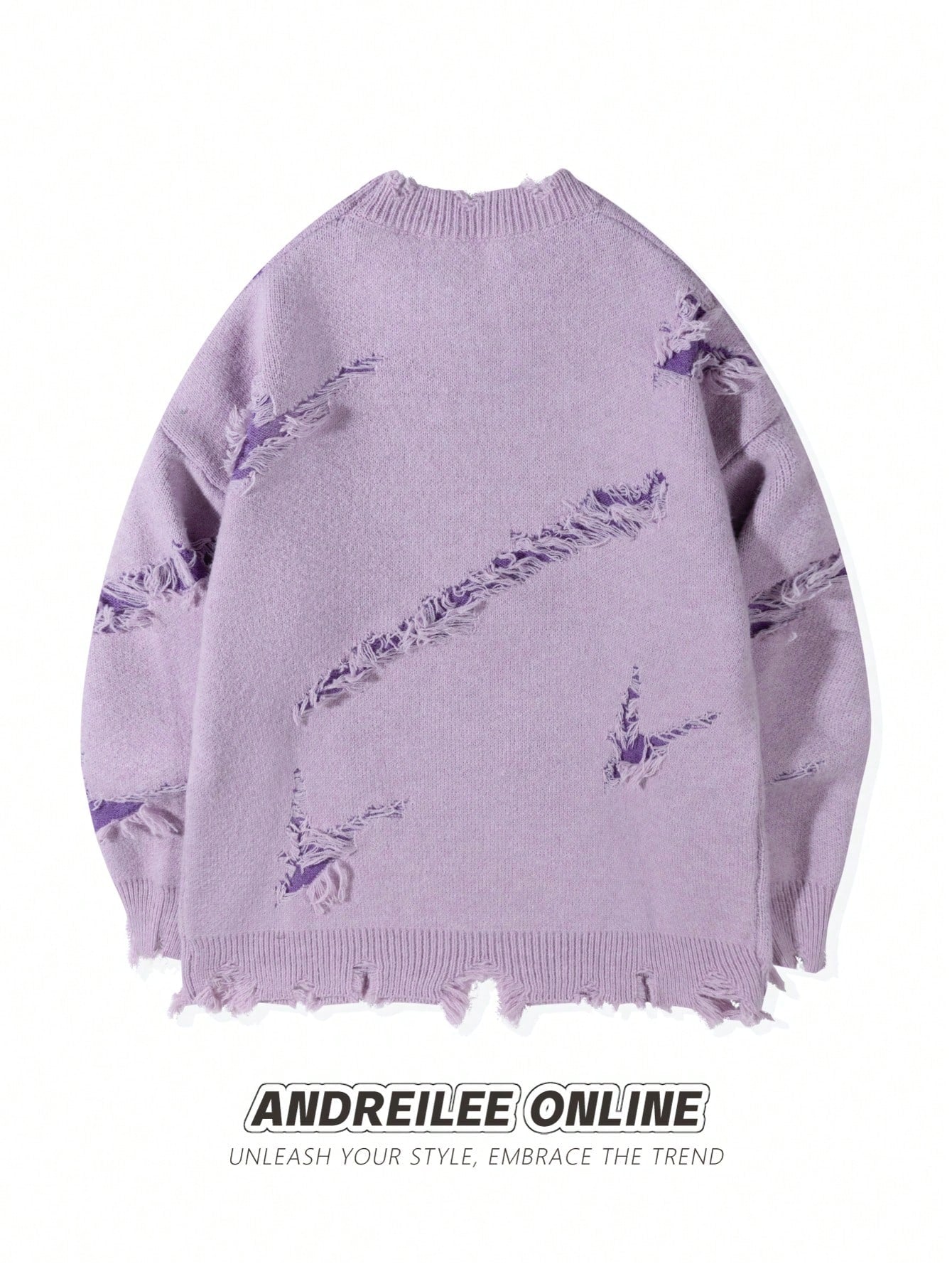 Letter Embroidery Distressed Ripped Casual Loose Pullover Sweater