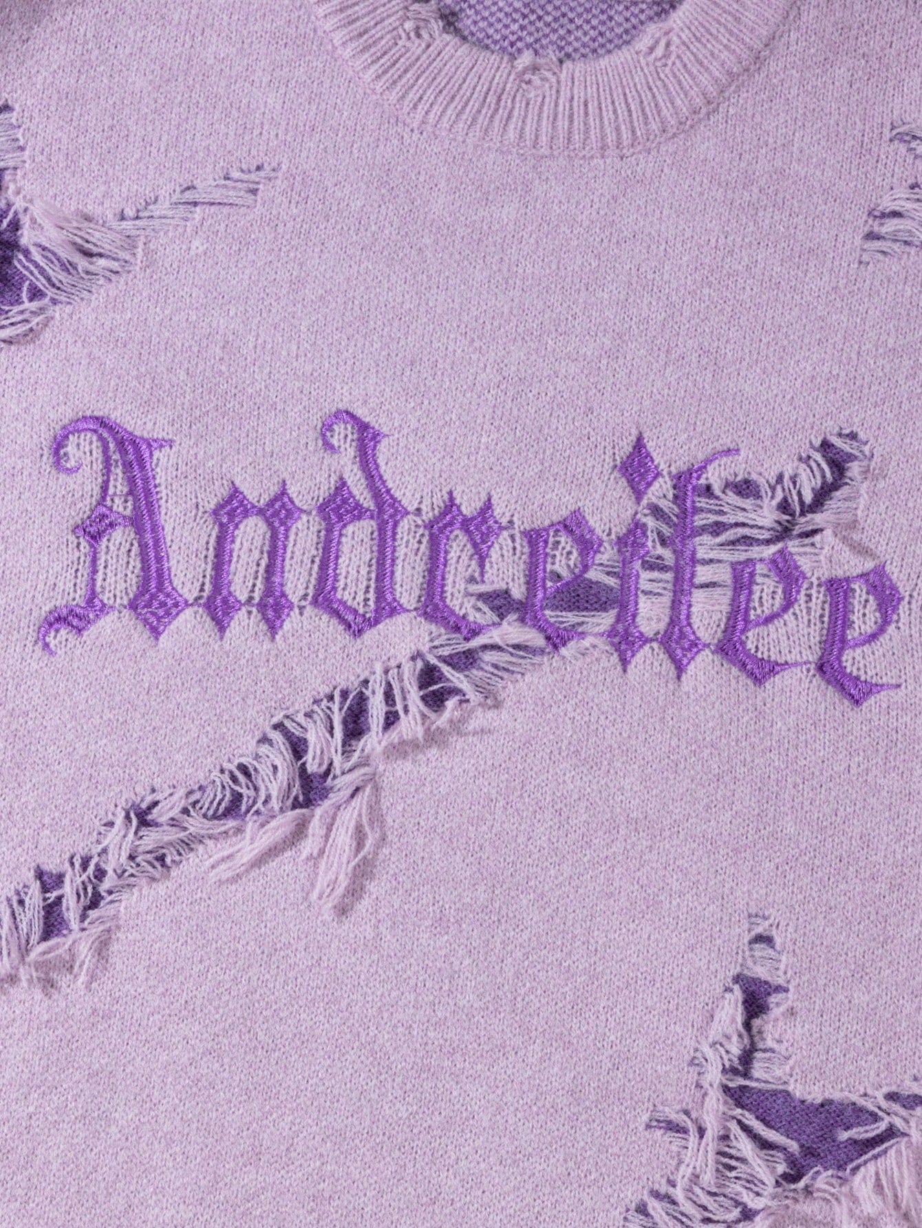 Letter Embroidery Distressed Ripped Casual Loose Pullover Sweater