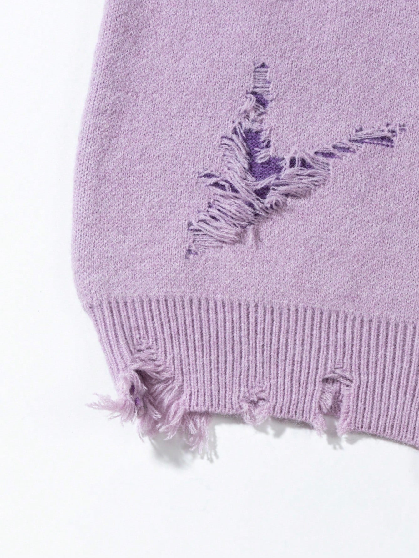 Letter Embroidery Distressed Ripped Casual Loose Pullover Sweater