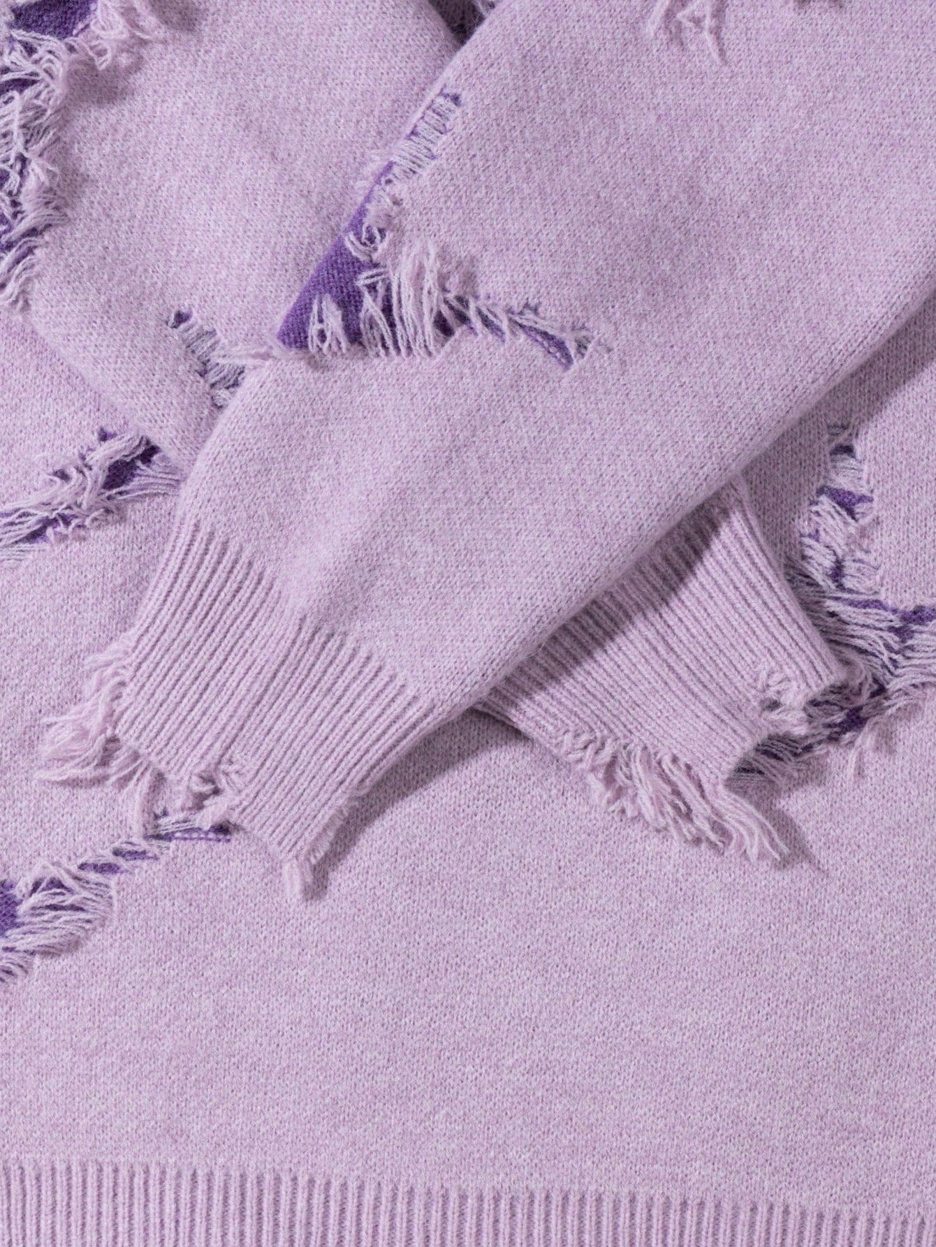 Letter Embroidery Distressed Ripped Casual Loose Pullover Sweater