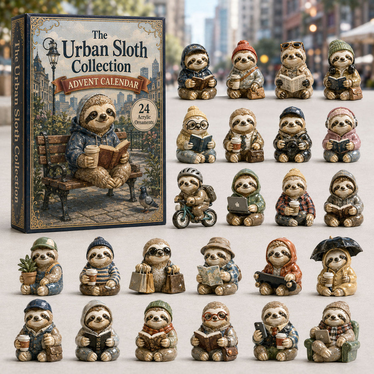 CHRISTMAS KICKOFF 40% OFF - Urban Sloth Collection Advent Calendar 2026 - 24-Day Festive Countdown, Acrylic Charms Blind Box - Gift For Sloth Lovers