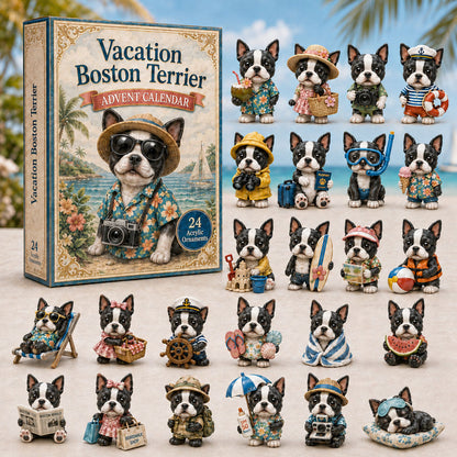 CHRISTMAS KICKOFF 40% OFF - Vacation Boston Terrier Advent Calendar 2026 - 24-Day Festive Countdown, Acrylic Charms Blind Box - Gift For Boston Terrier Lovers AC0NT020