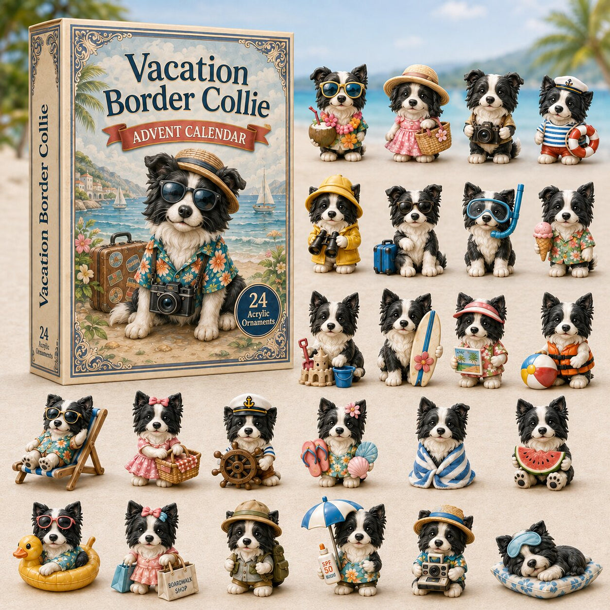 CHRISTMAS KICKOFF 40% OFF - Vacation Border Collie Advent Calendar 2026 - 24-Day Festive Countdown, Acrylic Charms Blind Box - Gift For Dogs Lovers